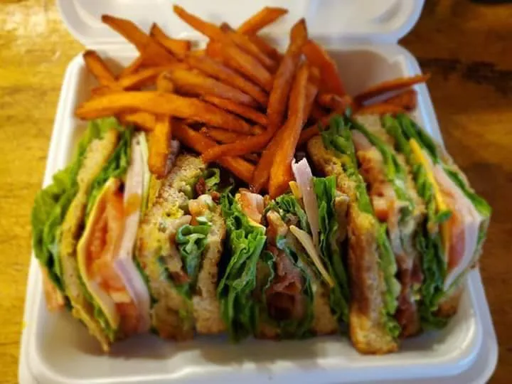 Club Sandwich with Sweet Potato Fries