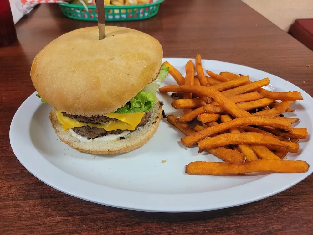Double Railhead Burger with Sweet Potato Fries
